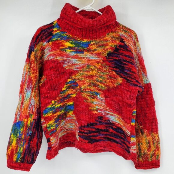 Homemade Abstract Textured Raised 3D Turtleneck Boxy Fit Pullover Sweater Top - Picture 1 of 9